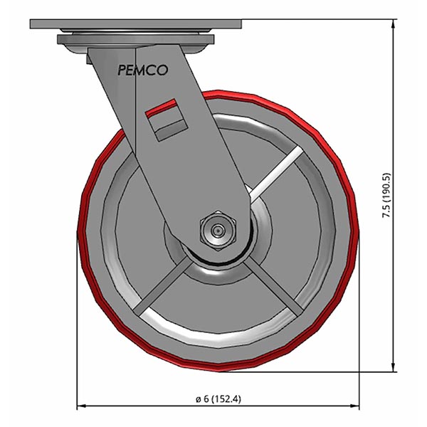 Side view drawing of caster with dimensions